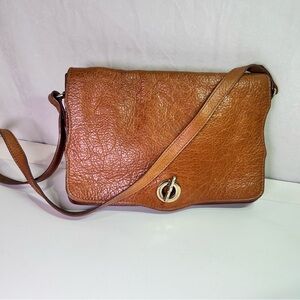 Zara Woman Genuine Leather Tan Crossbody Flap Bag Toggle Closure Boho Chic